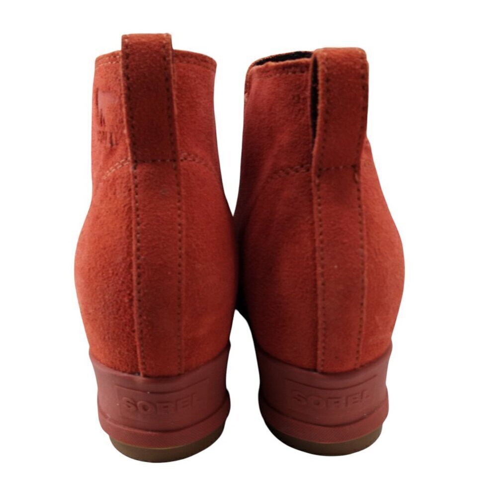 Sorel Evie Pull On Suede Wedge Boots Booties Size 8.5 Warp Red Ankle Chelsea - Picture 7 of 14